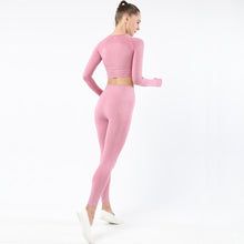 Lataa kuva Galleria-katseluun, Women's Sportwear Workout Sets two Piece Outfits Seamless High Waist Yoga Leggings Long Sleeve rousers Gym Clothes