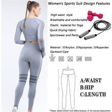 Indlæs billede til gallerivisning Women's Sportwear Workout Sets two Piece Outfits Seamless High Waist Yoga Leggings Long Sleeve Gym Clothes