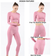 Lataa kuva Galleria-katseluun, Women's Sportwear Workout Sets two Piece Outfits Seamless High Waist Yoga Leggings Long Sleeve rousers Gym Clothes