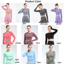 Lataa kuva Galleria-katseluun, Women's Sportwear Workout Sets two Piece Outfits Seamless High Waist Yoga Leggings Long Sleeve rousers Gym Clothes