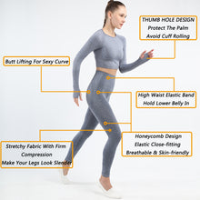Lataa kuva Galleria-katseluun, Women's Sportwear Workout Sets two Piece Outfits Seamless High Waist Yoga Leggings Long Sleeve rousers Gym Clothes