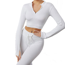 Load image into Gallery viewer, Womens High Waisted Workout  2 Piece Sets Crop Top and Sweatsuit  Pants Seamless Sports Legging  Yoga Gym Outfits Pinstripe elasticity structure
