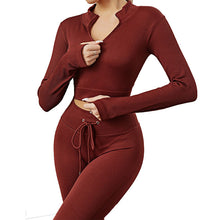 Load image into Gallery viewer, Womens High Waisted Workout  2 Piece Sets Crop Top and Sweatsuit  Pants Seamless Sports Legging  Yoga Gym Outfits Pinstripe elasticity structure
