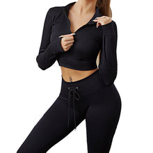 Load image into Gallery viewer, Womens High Waisted Workout  2 Piece Sets Crop Top and Sweatsuit  Pants Seamless Sports Legging  Yoga Gym Outfits Pinstripe elasticity structure
