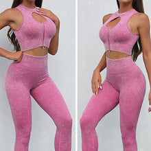 Load image into Gallery viewer, Womens High Waisted Workout  2 Piece Sets Crop Top and Sweatsuit  Pants Seamless Sports Legging  Yoga Gym Outfits Pinstripe elasticity structure
