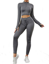 Load image into Gallery viewer, Womens High Waisted Workout  2 Piece Sets Crop Top and Sweatsuit  Pants Seamless Sports Legging  Yoga Gym Outfits Pinstripe elasticity structure
