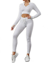 Load image into Gallery viewer, Womens High Waisted Workout  2 Piece Sets Crop Top and Sweatsuit  Pants Seamless Sports Legging  Yoga Gym Outfits Pinstripe elasticity structure

