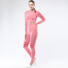 Load image into Gallery viewer, Women&#39;s Sportwear Workout Sets  two Piece Outfits Seamless High Waist Yoga Leggings Long Sleeve Gym Clothes
