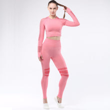Load image into Gallery viewer, Women&#39;s Sportwear Workout Sets  two Piece Outfits Seamless High Waist Yoga Leggings Long Sleeve Gym Clothes
