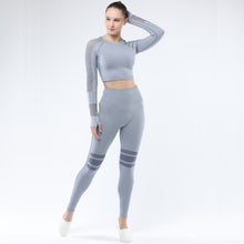 Load image into Gallery viewer, Women&#39;s Sportwear Workout Sets  two Piece Outfits Seamless High Waist Yoga Leggings Long Sleeve Gym Clothes
