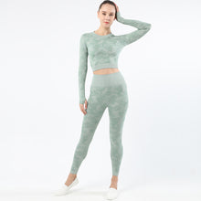 Load image into Gallery viewer, Womens camouflage Workout Tracksuit 2 Pieces Set  Hollow back High Waist Leggings and Long Sleeve Crop Top Yoga Activewear
