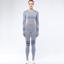 Load image into Gallery viewer, Women&#39;s Sportwear Workout Sets  two Piece Outfits Seamless High Waist Yoga Leggings Long Sleeve Gym Clothes
