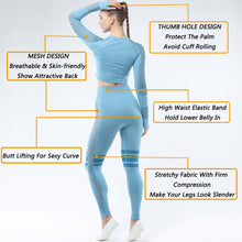 Load image into Gallery viewer, Women&#39;s Sportwear Workout Sets  two Piece Outfits Seamless High Waist Yoga Leggings Long Sleeve Gym Clothes
