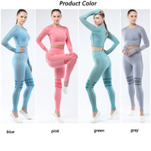 Load image into Gallery viewer, Women&#39;s Sportwear Workout Sets  two Piece Outfits Seamless High Waist Yoga Leggings Long Sleeve Gym Clothes
